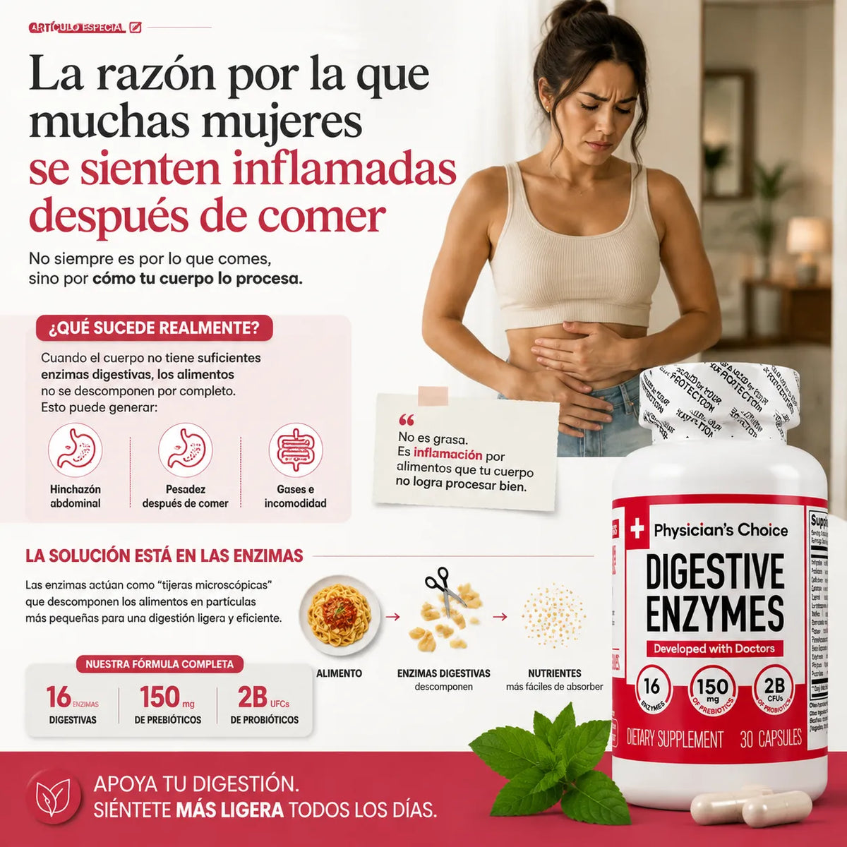 Digestive Enzyme: Cero inflamación. Vientre plano todo el día.