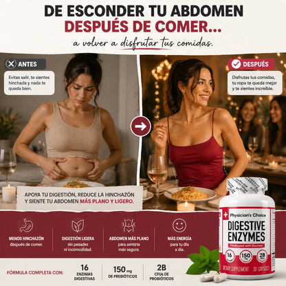 Digestive Enzyme: Cero inflamación. Vientre plano todo el día.