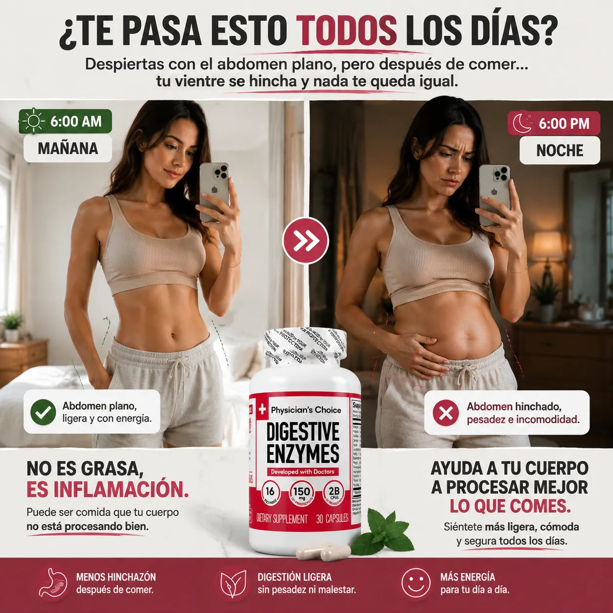 Digestive Enzyme: Cero inflamación. Vientre plano todo el día.