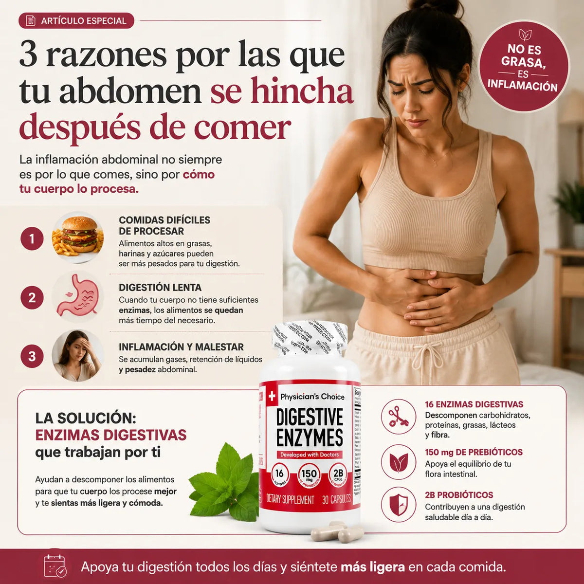 Digestive Enzyme: Cero inflamación. Vientre plano todo el día.