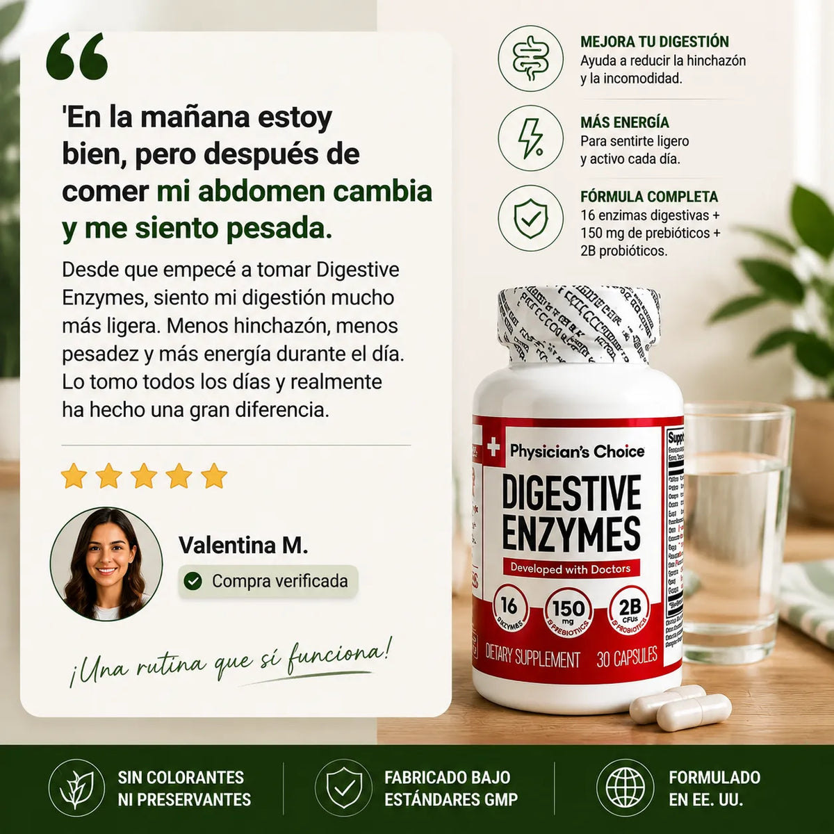 Digestive Enzyme: Cero inflamación. Vientre plano todo el día.