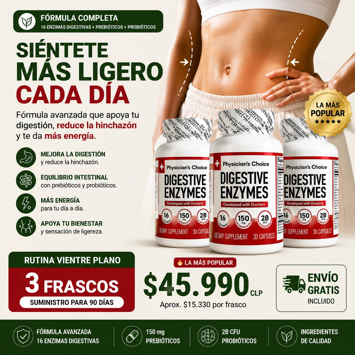 Digestive Enzyme: Cero inflamación. Vientre plano todo el día.