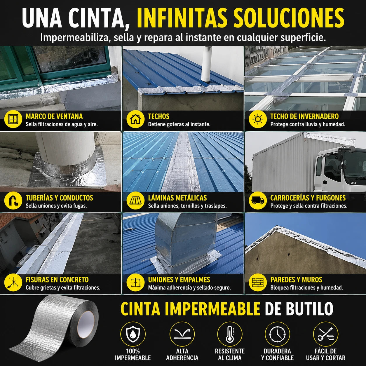 Cinta Butilo Premium-El fin de las reparaciones fallidas: sella, aísla y recuera tu tranquilidad para siempre.