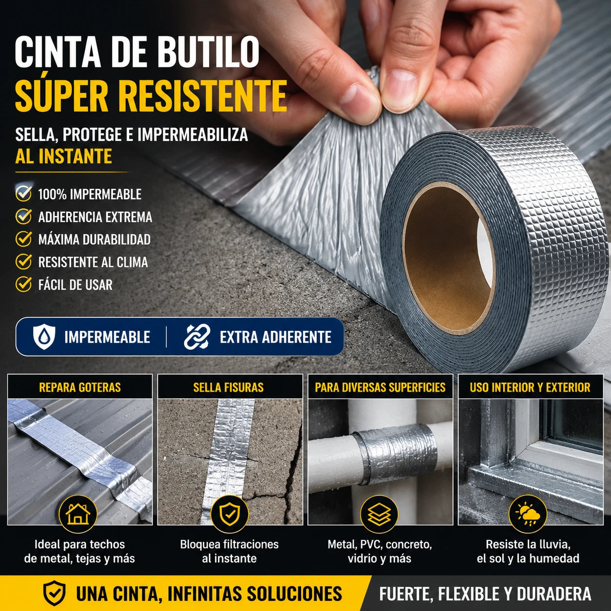 Cinta Butilo Premium-El fin de las reparaciones fallidas: sella, aísla y recuera tu tranquilidad para siempre.