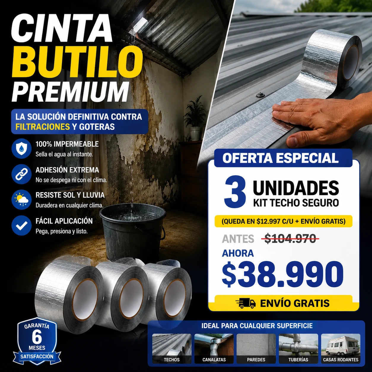 Cinta Butilo Premium-El fin de las reparaciones fallidas: sella, aísla y recuera tu tranquilidad para siempre.